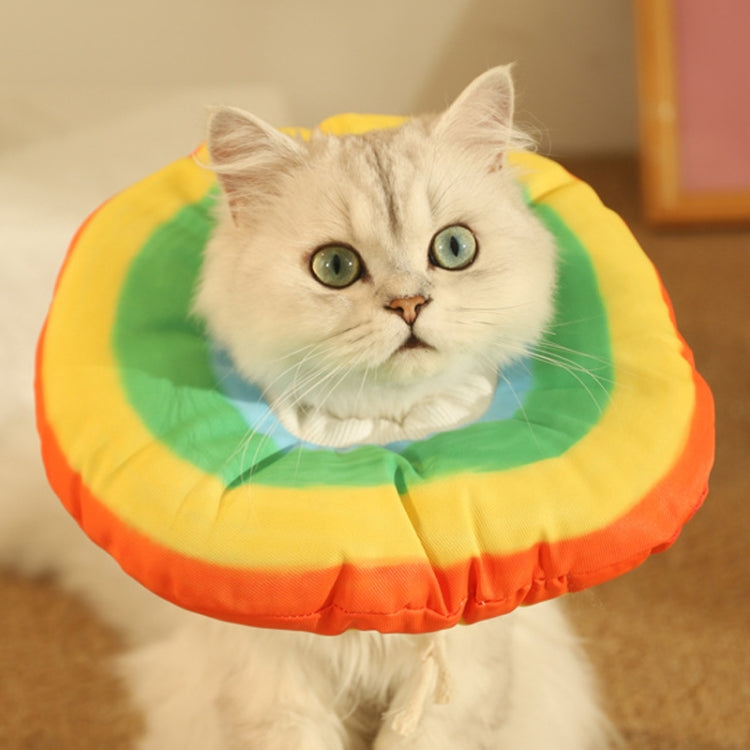 Cat anti-licking head collar cover, orange and yellow donut with green center panel