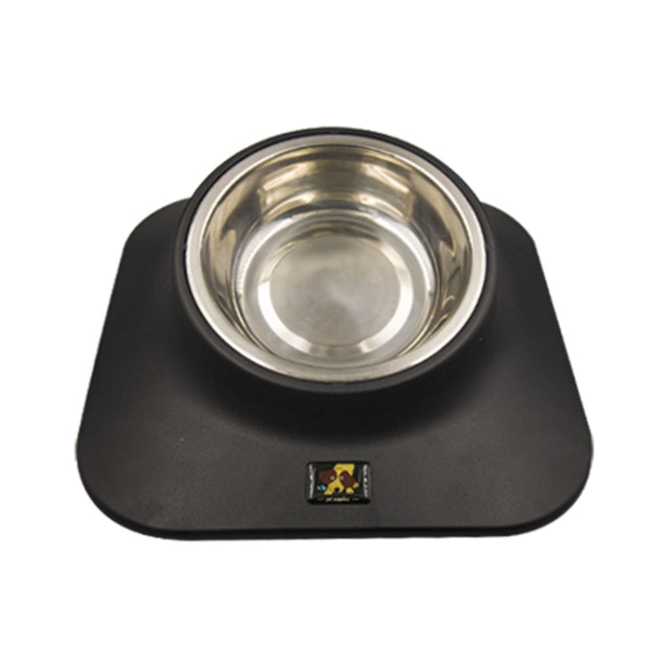 Black tilted pet food feeder with stainless steel single bowl
