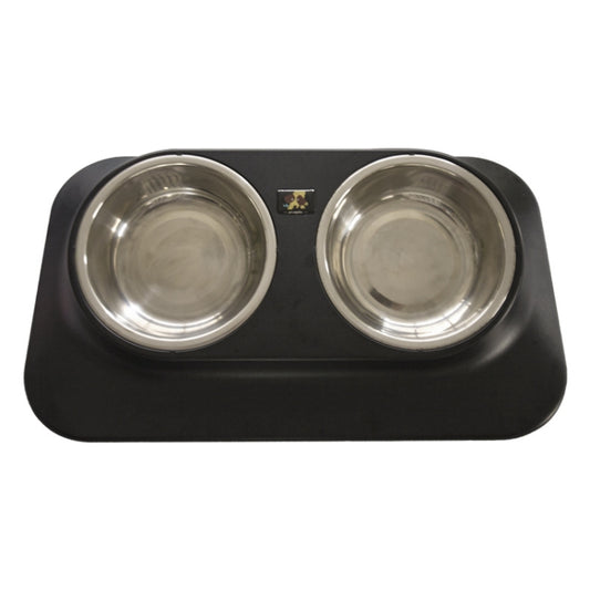 Pugga Pet Stainless Steel Anti-Slip Bowl Cat Dog Tilted Neck Feeder, Style:, Single Bowl Black, Single Bowl Silver Gray, Double Bowl Black, Double Bowl Silver Gray