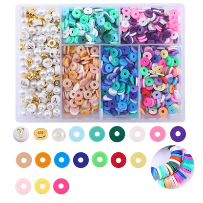 Multicolor soft pottery beading set box with assorted round spacer beads and rings
