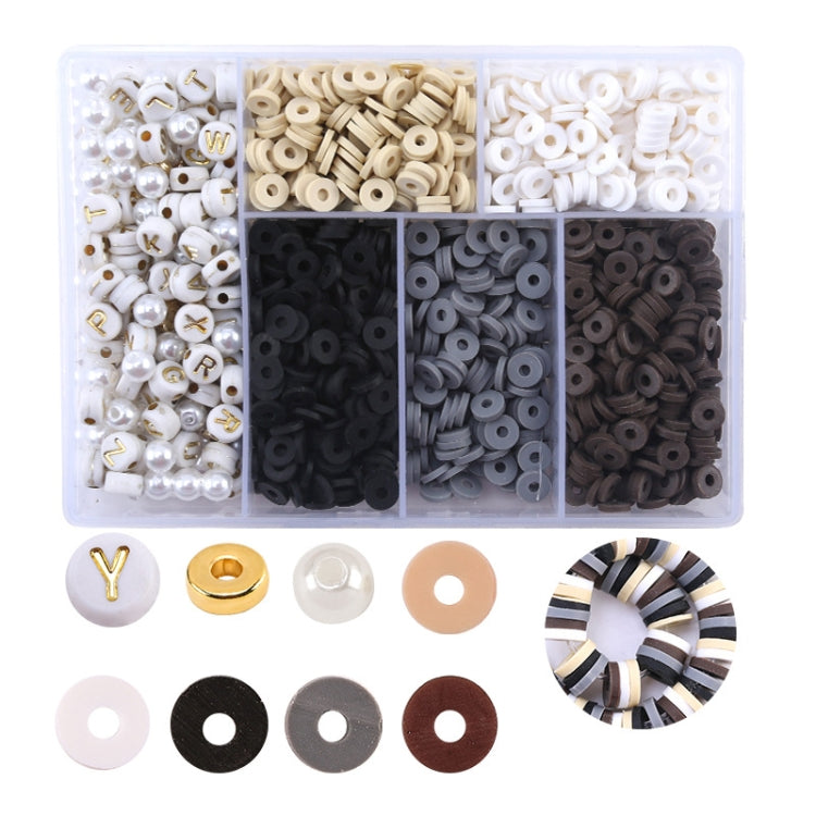 Soft pottery beading set box with white, tan, and dark gray round spacer beads