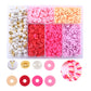 Soft pottery beading set box with white, coral, red, and pink round spacer beads