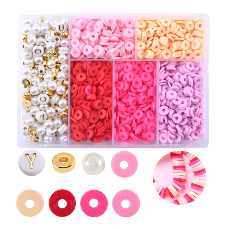 Soft pottery beading set box with white, coral, red, and pink round spacer beads