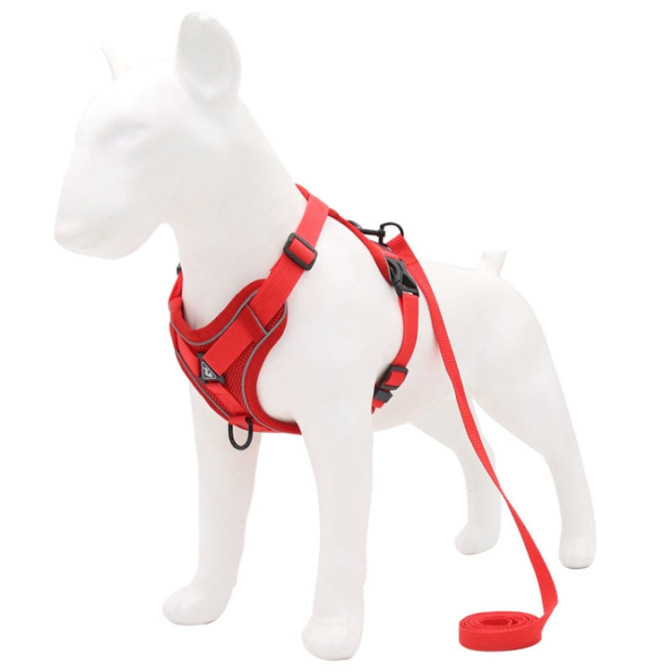 Red dog chest traction vest with adjustable straps and long leash rope
