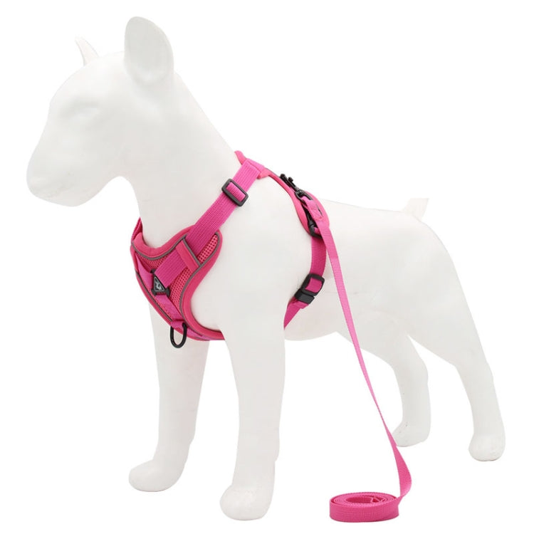 Fuchsia-pink dog chest strap vest harness with front loops and leash rope