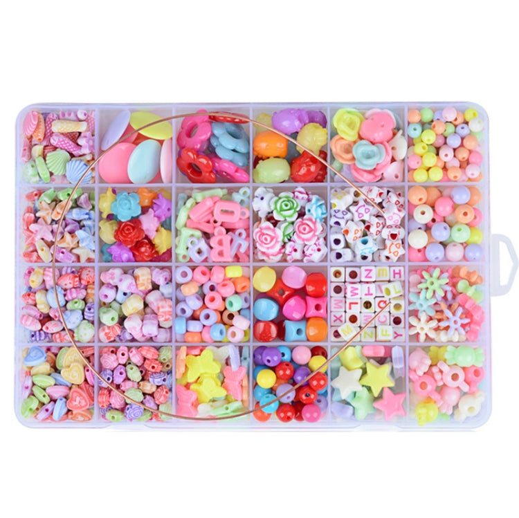 Kids DIY beaded jewelry kit with colorful acrylic beads and star/smile charms in tray