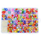 Kids DIY beaded jewelry kit with rainbow acrylic beads and pearl beads in a tray