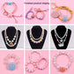 Finished beaded necklaces and bracelets with pearl beads and colorful charms