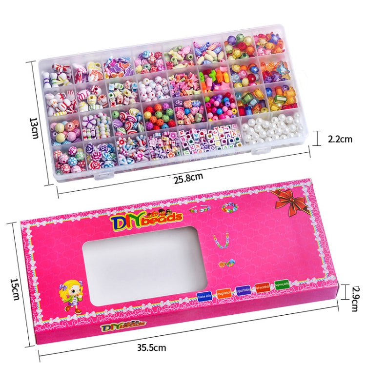 Kids DIY bead jewelry kit box with bead tray, strings, and pink case design
