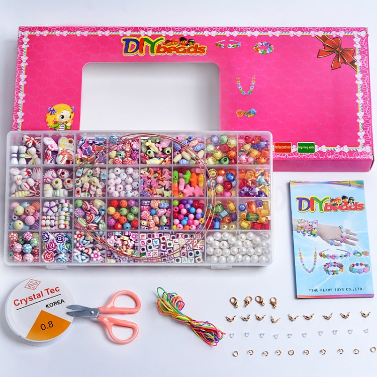 DIY bead jewelry kit in pink case with bead compartments, scissors, strings, and charms