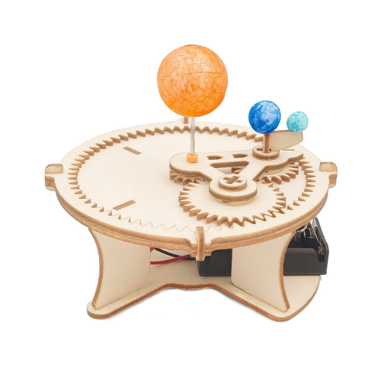 Wooden astronomy planet experiment kit with gear platform and orange sun sphere