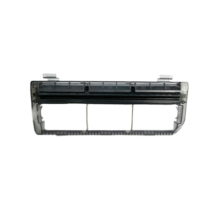 Robot vacuum main brush cover, clear plastic frame with black bristles
