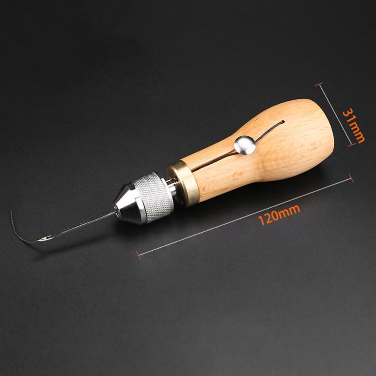 Leather stitching tool with wood handle and long steel needle for leather stitching