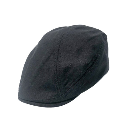 Linen beret-style cap, dark gray, stitched panels, curved crown