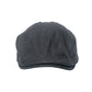 Linen beret-style cap, charcoal gray, flat front seam, curved brim