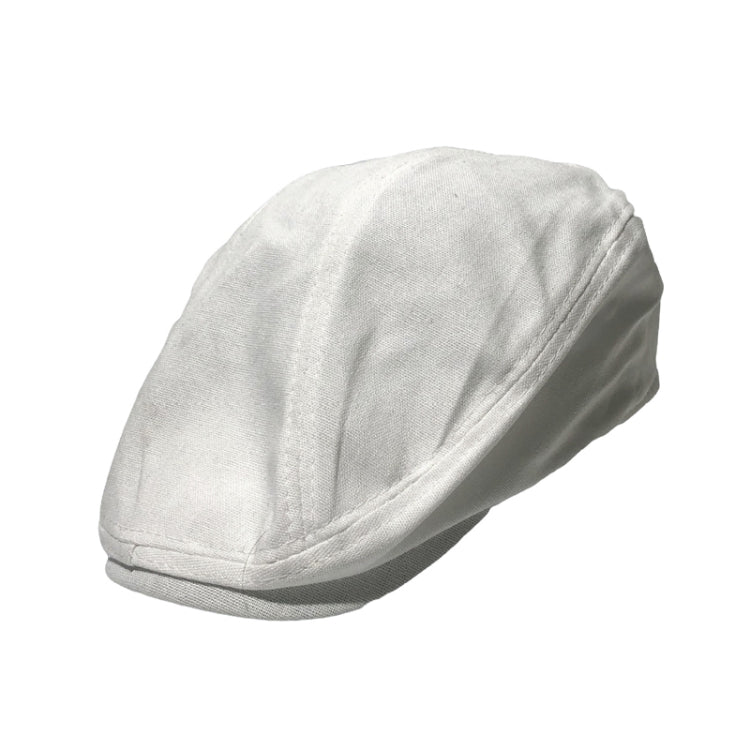 Linen beret-style cap, white, smooth fabric with stitched side panels
