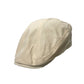 Linen beret-style cap, light beige, structured crown with curved brim