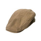 Linen beret-style cap, medium tan, side seam detail and curved brim