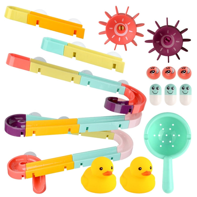 Colorful bath slide building blocks with multi-color tracks, wheels, and animal pieces