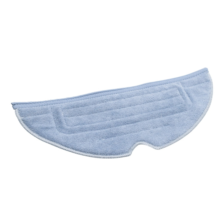 Light blue hemmed mop cloth pad, curved shape with raised scrubbing stripes