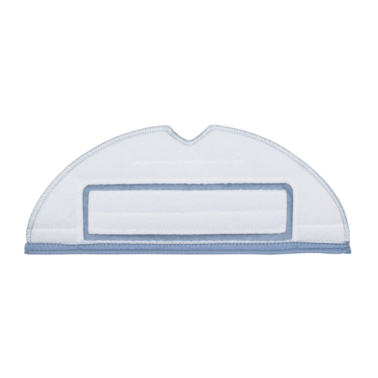 Light blue hemmed mop cloth pad with rectangular scrubbing panel, arched edge