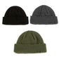 Ribbed knit beanie hat in black, grey, and green with distressed frayed spots