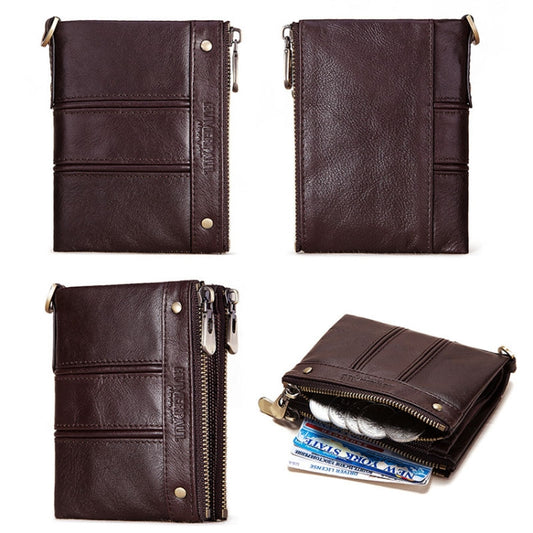 HUMERPAULBP926 RFID Anti-Magnetic Wallet Men Double Zipper Coin Purse, BP926 Khaki, BP926 Brown