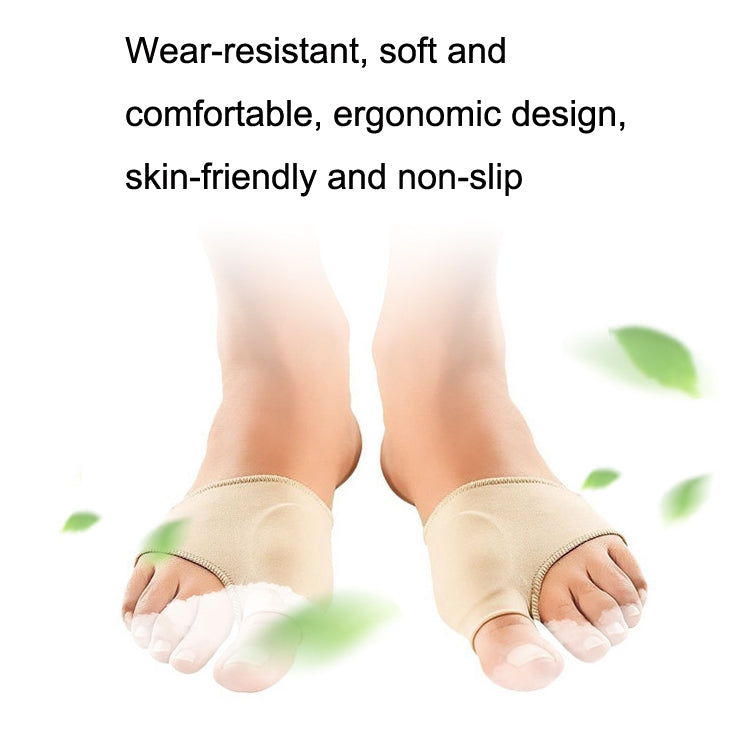 Beige non-slip toe corrector sleeves covering both big toes with split pad