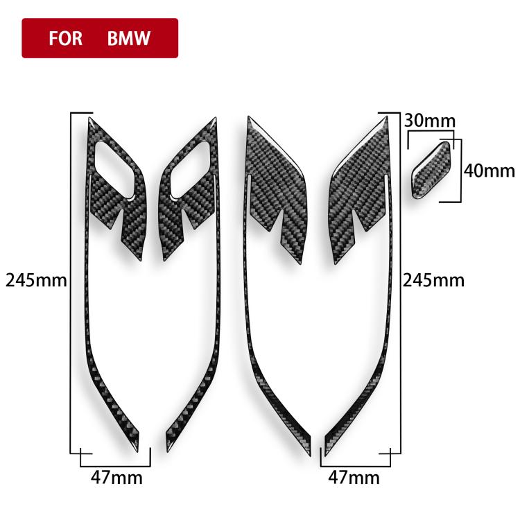 Carbon fiber-pattern door handle frame stickers with dimensions, left-hand drive set