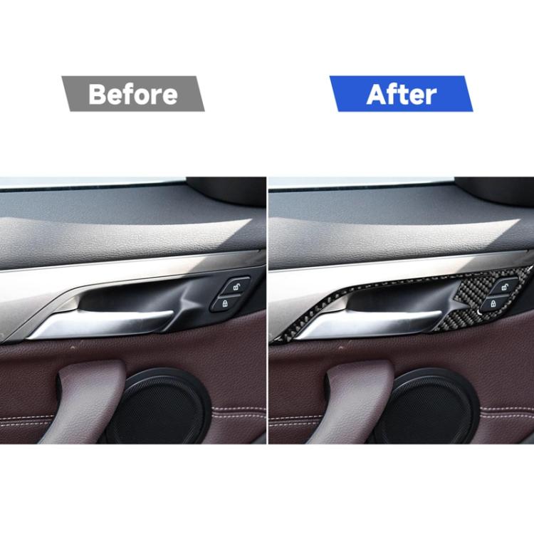 Door handle trim upgrade showing carbon fiber-pattern sticker installation
