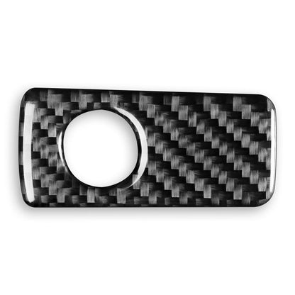 Carbon-fiber style glove box handle sticker with circular cutout, black and gray