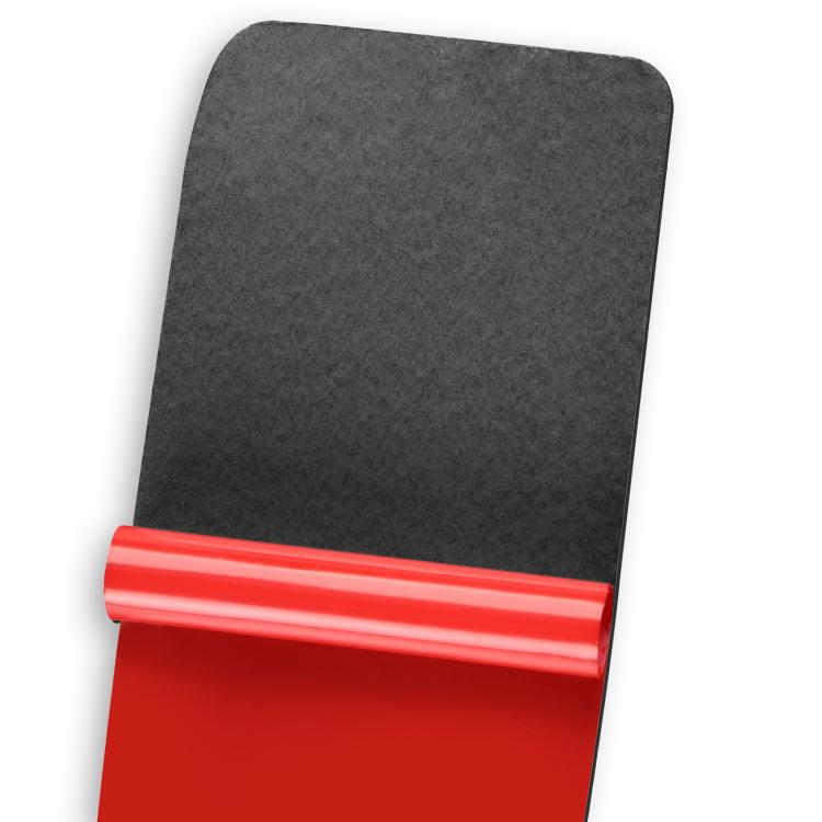 Adhesive backing for glove box handle sticker, dark gray with red protective strip