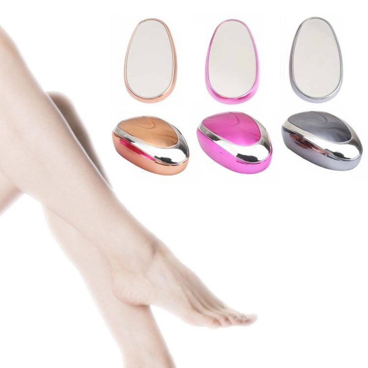 Assorted teardrop manual glass epilators in rose, pink, and silver tones.
