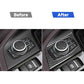 Carbon-fiber style multimedia knob panel sticker with glossy trim around controls