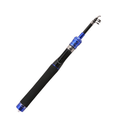 Blue mini telescopic fishing rod with straight handle and 3 metal line guides