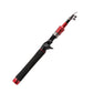 Red mini telescopic fishing rod with curved handle and 3 metal line guides