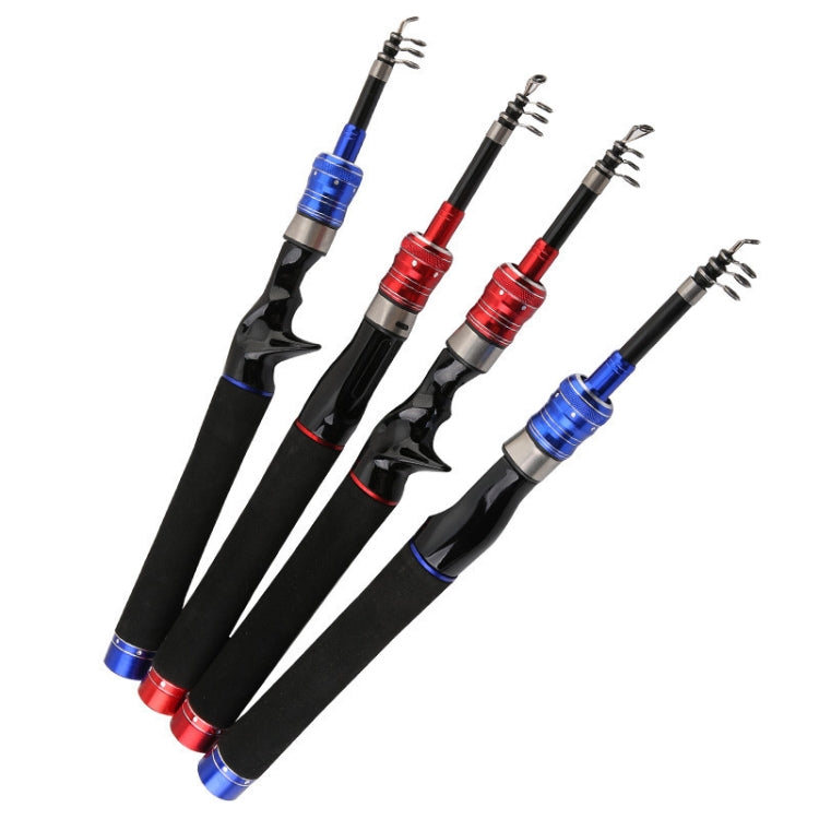 Set of telescopic mini fishing lure rods in blue and red with black handles