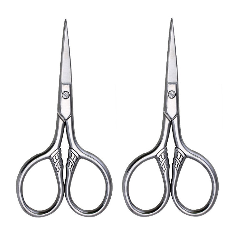 Beard trimming scissors set of 2, pointed tips and round finger loops, shiny silver metal