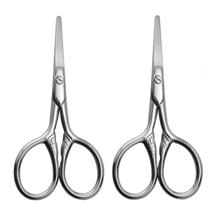 Beard scissors set of 2 with pointed blades, oval finger rings, shiny silver metal