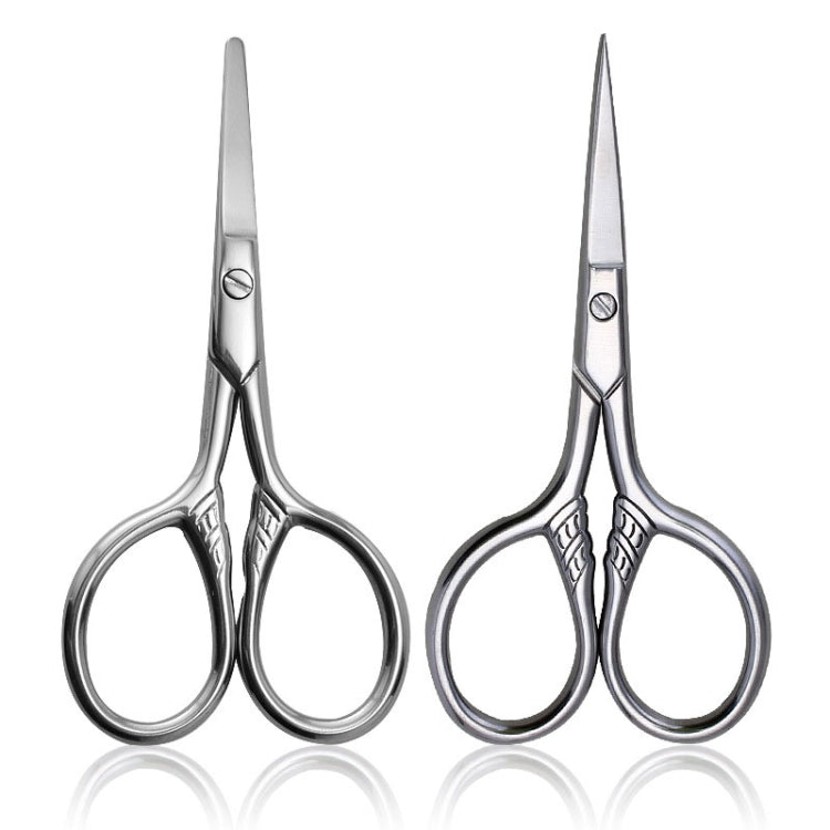 Beard trimming scissors set, pointed blades and round finger rings, shiny silver finish