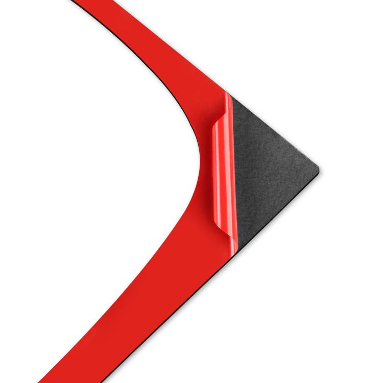 Red alignment edge with black base for applying a carbon-fiber panel sticker.