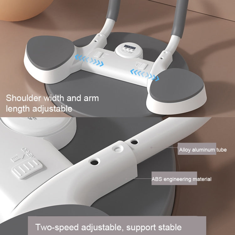 White smart plank trainer with adjustable arm spacing and gray padded supports