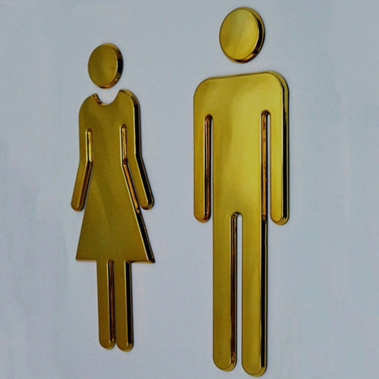 3D restroom door sign decals in gold, male and female icon stickers
