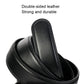 Black leather belt close-up with raised double-edge strap and stitched border