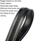 Black leather belt showing double-row card slots and fixed buckle channel