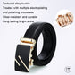 Men's black leather automatic buckle belt with gold-tone metal buckle and sheen.