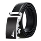 Men's automatic buckle belt with black leather and silver-tone triangular buckle