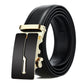 Men's automatic buckle belt with black leather and gold-tone letter U buckle