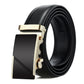 Men’s leather automatic buckle belt with gold-tone rectangular buckle and black inset