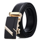 Men's black leather automatic buckle belt with gold-tone angular buckle